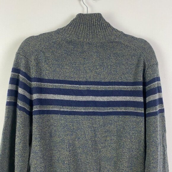 Banana Republic Merino Wool Mock Button Neck Sweater Size L Gray Navy Stripe - Picture 7 of 10
